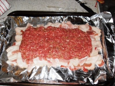 Sausage meat wrapped in bacon
