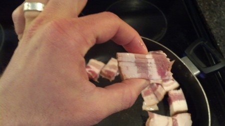 Bacon thickness as well as cut segment length. 